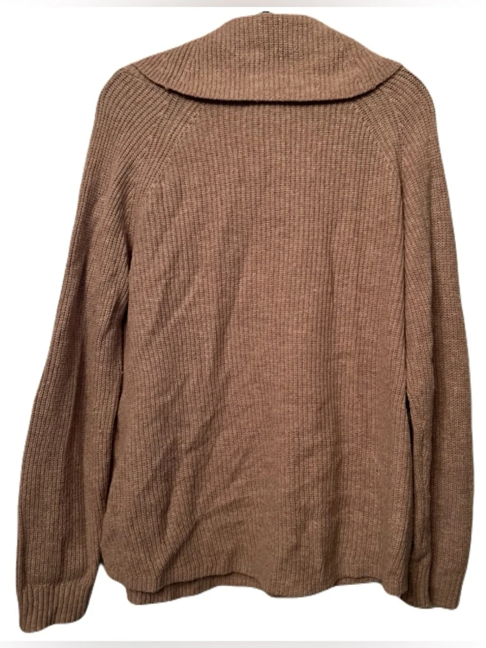 TAHARI Merino Wool Blend Cowl Neck Sweater Sz L Beige Tan Ribbed Cozy Luxe Knit - Picture 14 of 15